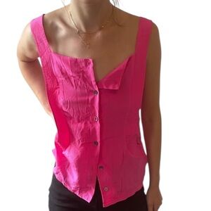 Whitley Kros Reversible Bright Hot Pink Silk Sleeveless Button-Up Tank Top - S
